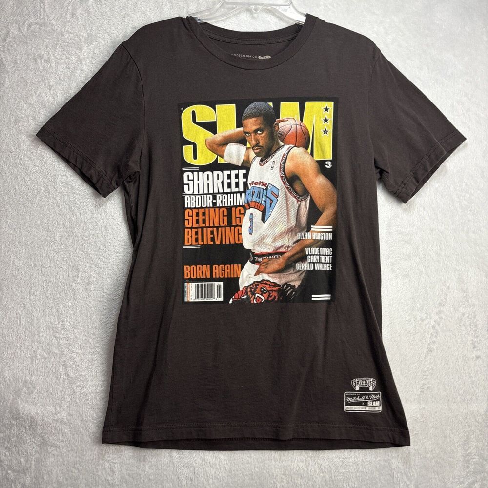 Rare Mitchell & Ness X Slam Mag Shareef Abdur-Rahim Shirt Size M brown